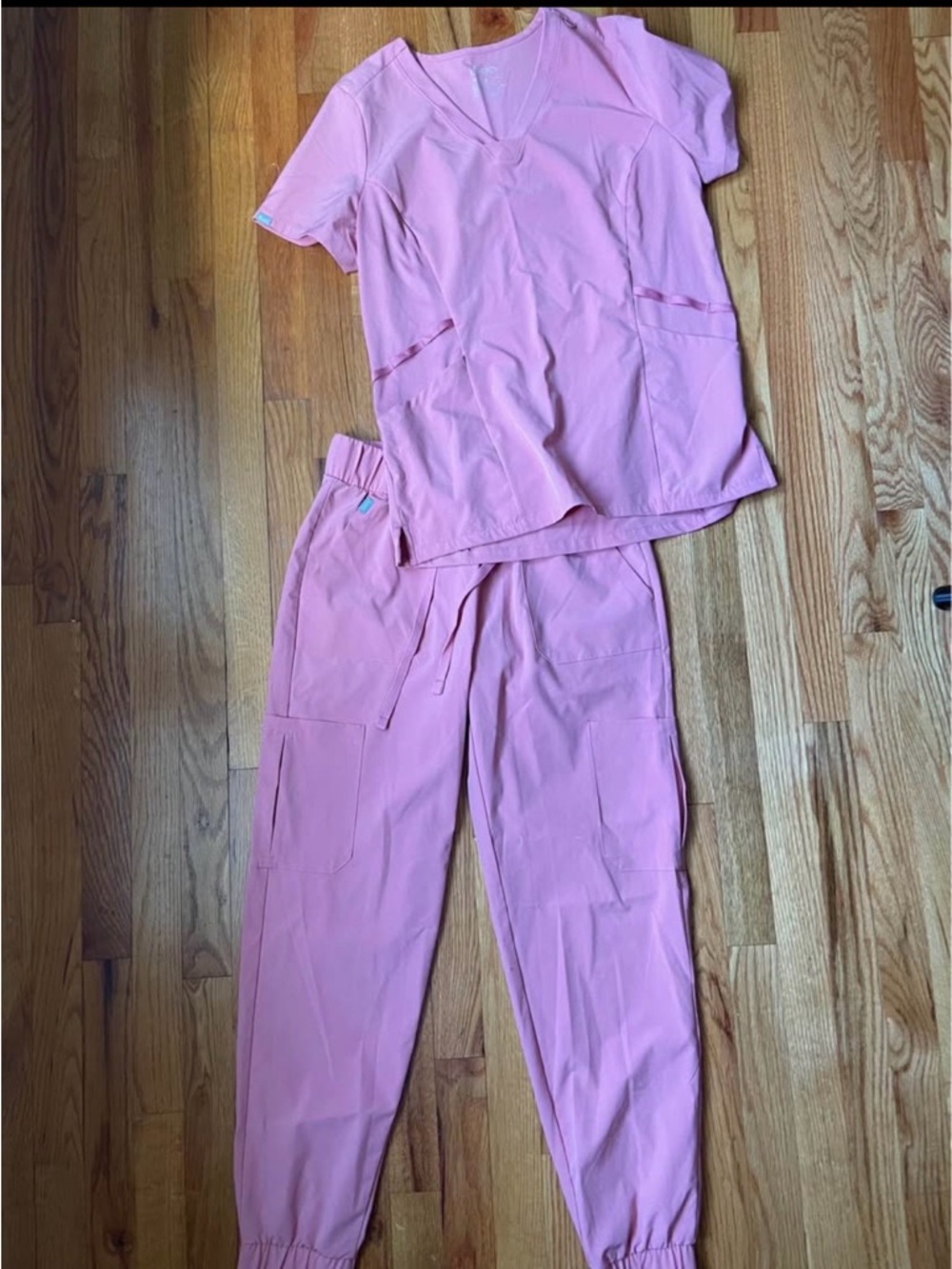 Pink Medical Scrub Set - 2-Piece Top & Jogger Pants